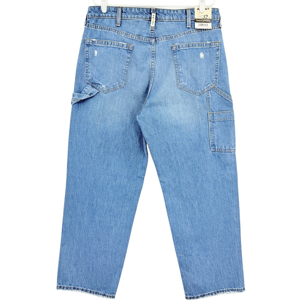 Ariat REAL Denim Tomboy Carpenter HR Relaxed Straight Jeans Distressed 32R NWT - Picture 3 of 13
